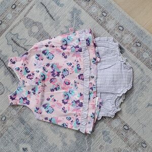 Ruffle Butts Baby Girls 2 Piece Pink Purple Floral Bow Outfit Sz18-24m
